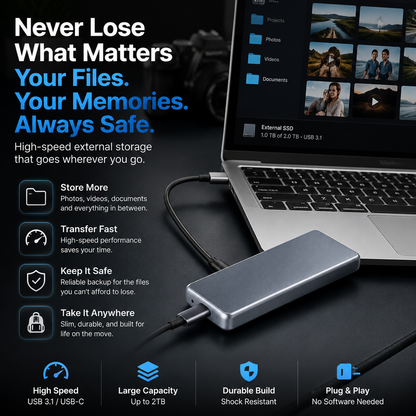 🚀 Portable External SSD Backup Drive – High-Speed Storage For Photos, Videos & Files