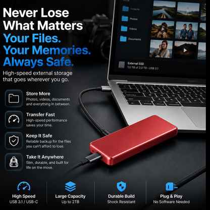 🚀 Portable External SSD Backup Drive – High-Speed Storage For Photos, Videos & Files