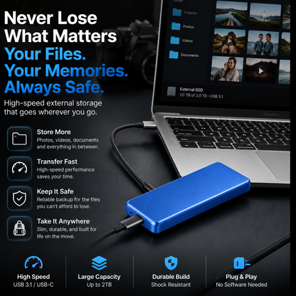 🚀 Portable External SSD Backup Drive – High-Speed Storage For Photos, Videos & Files