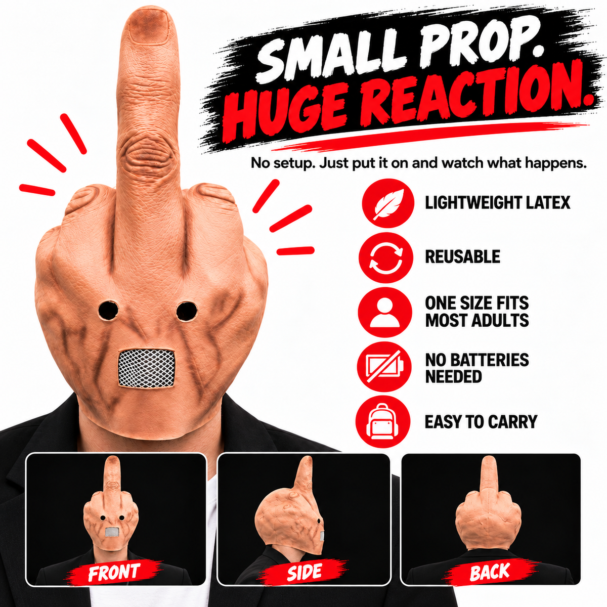 🖕 Uncanny Smile Finger Mask – Halloween Prank & Party Costume