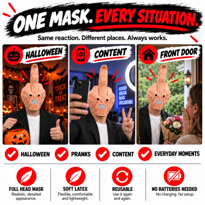 🖕 Uncanny Smile Finger Mask – Halloween Prank & Party Costume