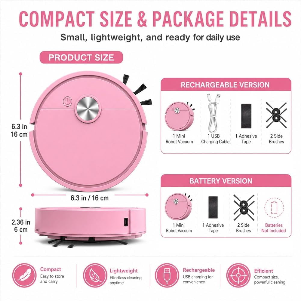 🧹 Mini Robot Vacuum Mop – Compact 3-In-1 Cleaner For Cars, Desks & Small Spaces