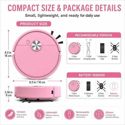 🧹 Mini Robot Vacuum Mop – Compact 3-In-1 Cleaner For Cars, Desks & Small Spaces