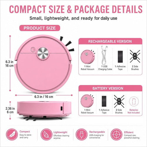 🧹 Mini Robot Vacuum Mop – Compact 3-In-1 Cleaner For Cars, Desks & Small Spaces