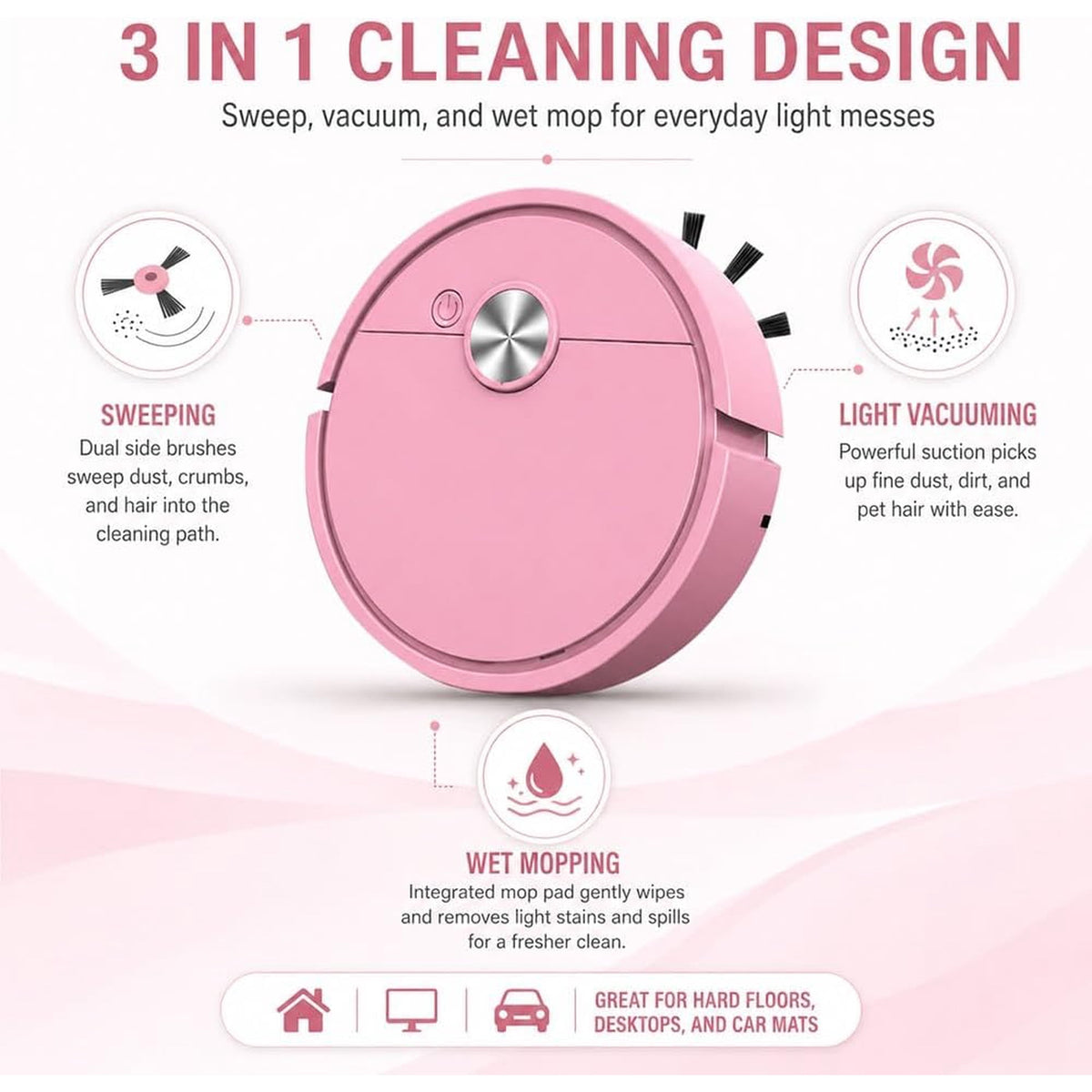 🧹 Mini Robot Vacuum Mop – Compact 3-In-1 Cleaner For Cars, Desks & Small Spaces