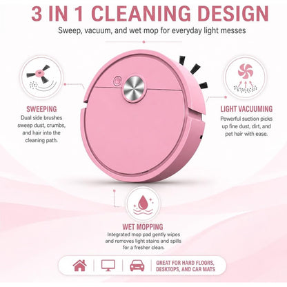 🧹 Mini Robot Vacuum Mop – Compact 3-In-1 Cleaner For Cars, Desks & Small Spaces