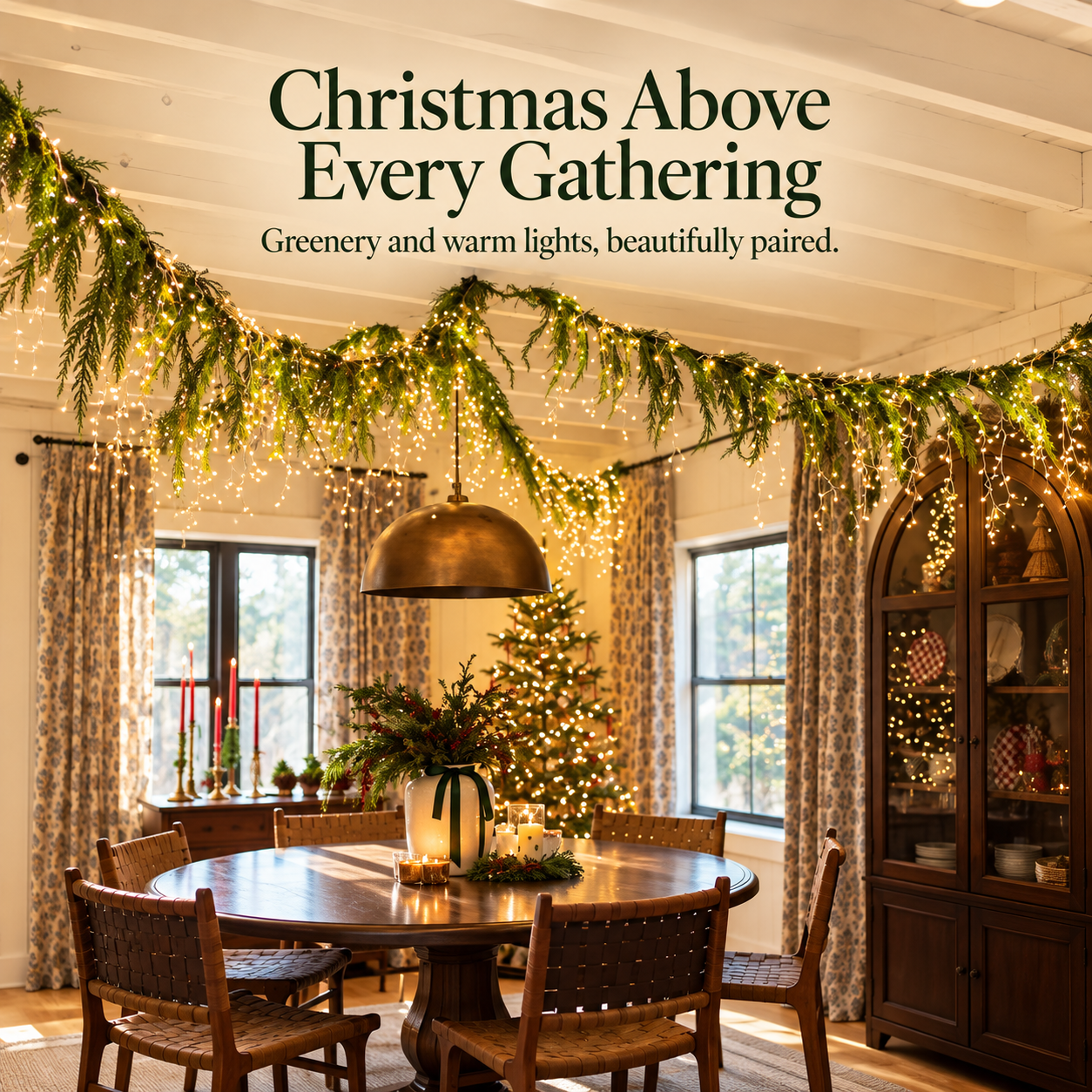 🎄✨ Christmas Greenery Garland & Warm Icicle Lights Set 💡🌿 | Cascading Evergreen Holiday Decor for Mantels, Windows & Dining Spaces 🏡🎁 product image