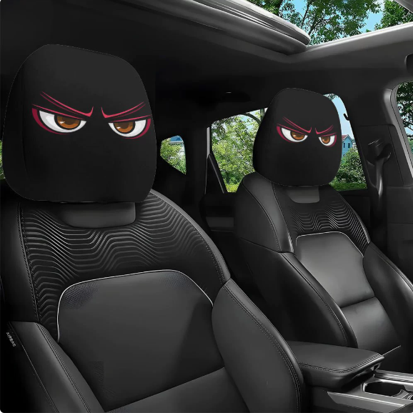 😆 Funny Cartoon Car Headrest Covers – 2PCS 2D Universal Fit 🚗