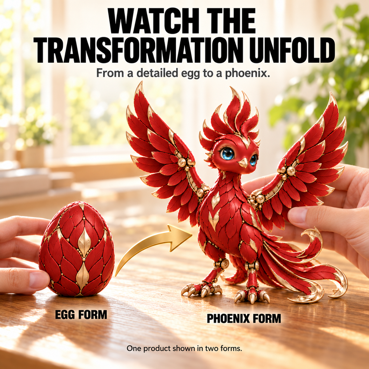 🔥 LIMITED-TIME OFFER | Red & Gold Egg-to-Phoenix Transforming Figure