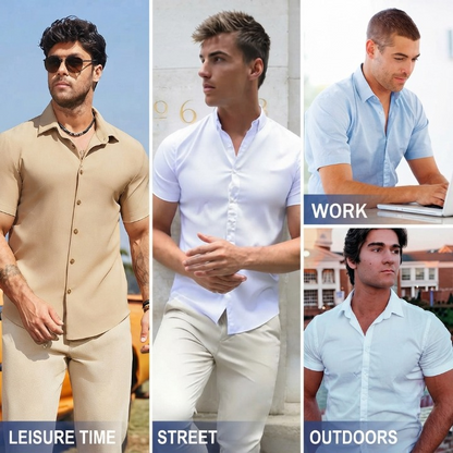 💪 Men's Stretch Slim Fit Short Sleeve Shirt – Button-Down Casual Style