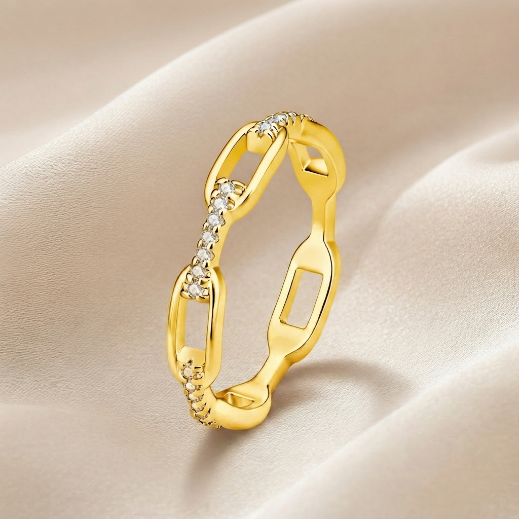 ✨ Silver & Gold Chain Ring – Waterproof Hip Hop Unisex Jewelry