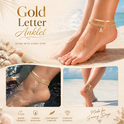 Personalized Initial Anklet – 14K Gold-Plated Waterproof Stackable Letter Charm