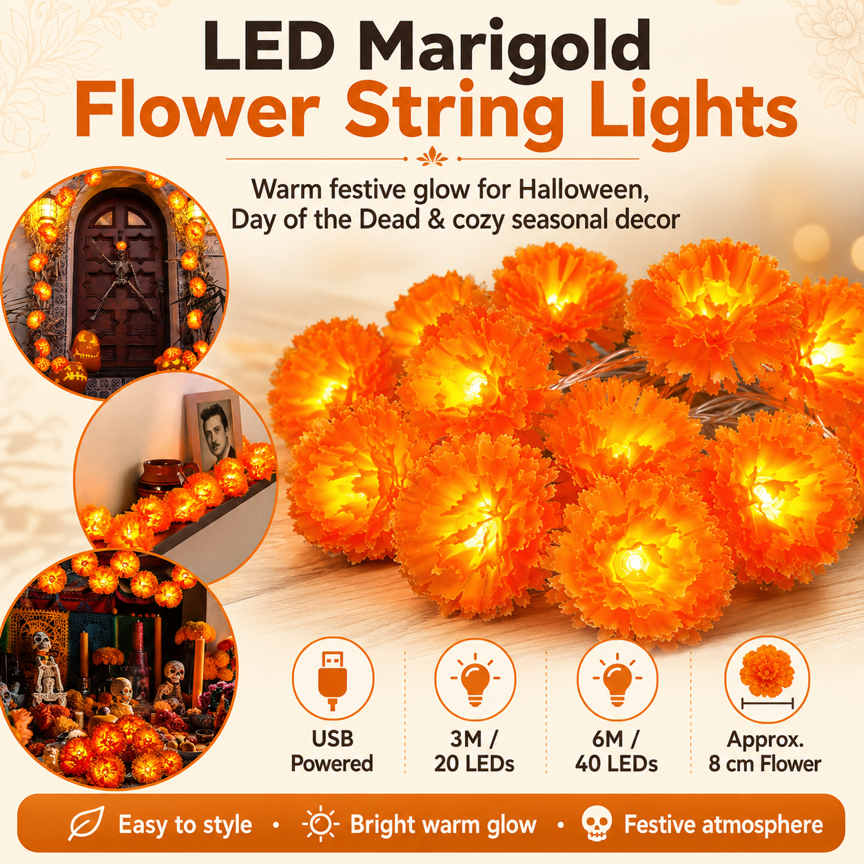 🌼USB Charging Lighted Marigold Garland