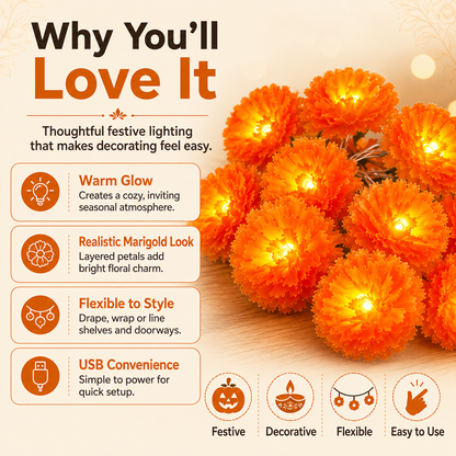 🌼USB Charging Lighted Marigold Garland