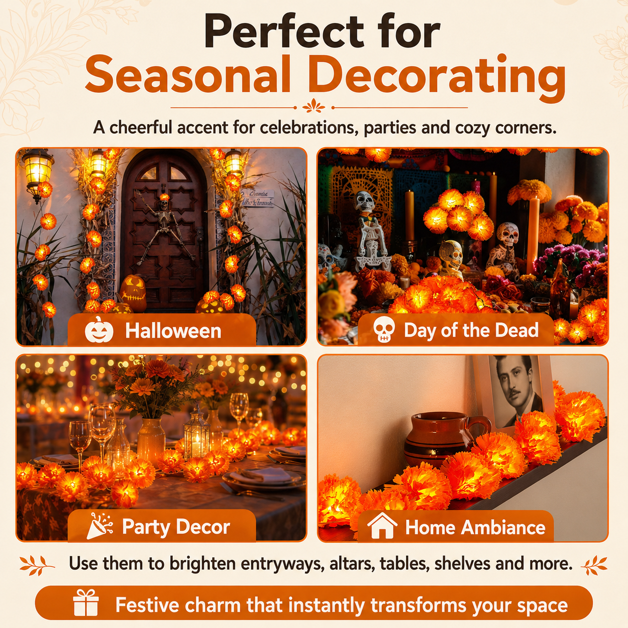 🌼USB Charging Lighted Marigold Garland