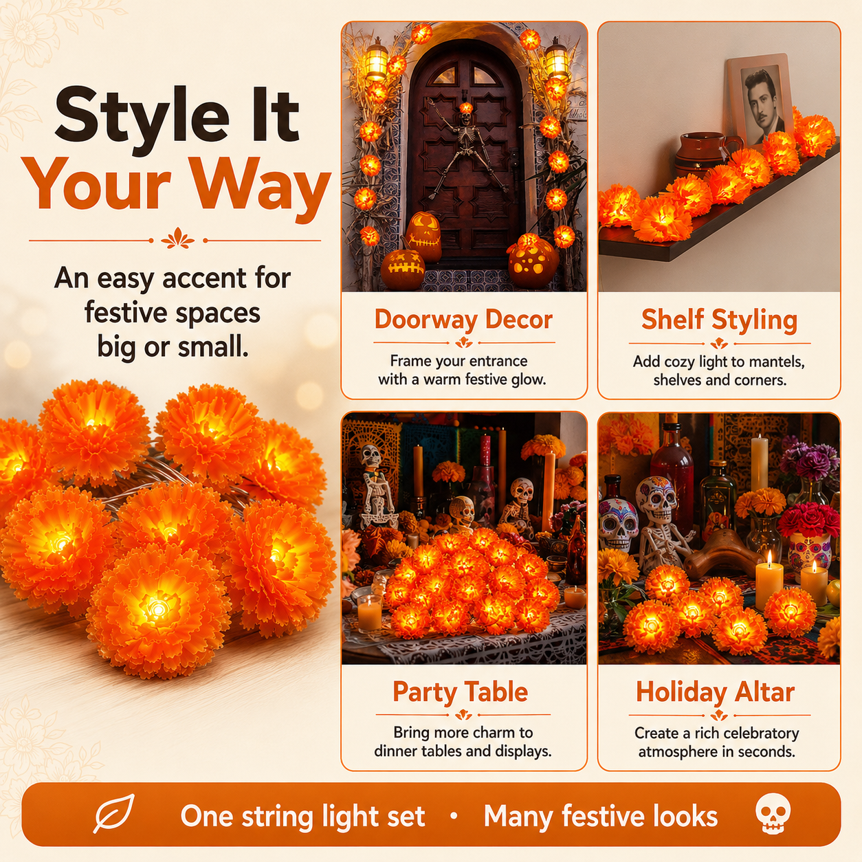 🌼USB Charging Lighted Marigold Garland