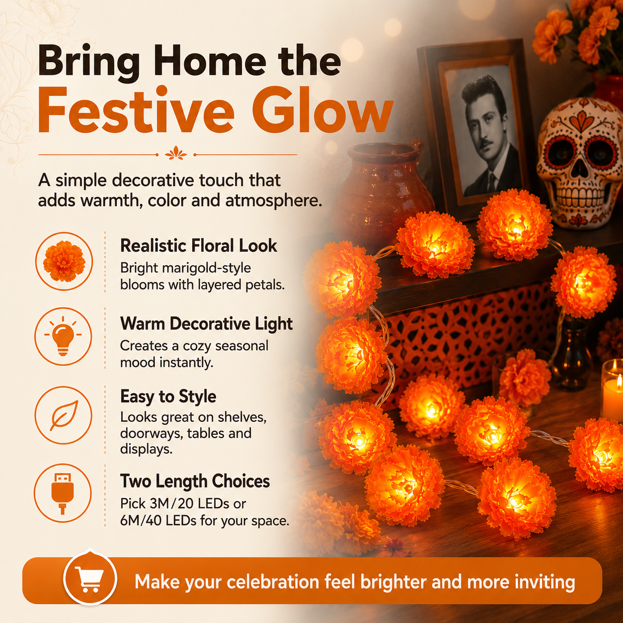 🌼USB Charging Lighted Marigold Garland