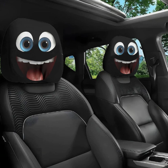 😆 Funny Cartoon Car Headrest Covers – 2PCS 2D Universal Fit 🚗