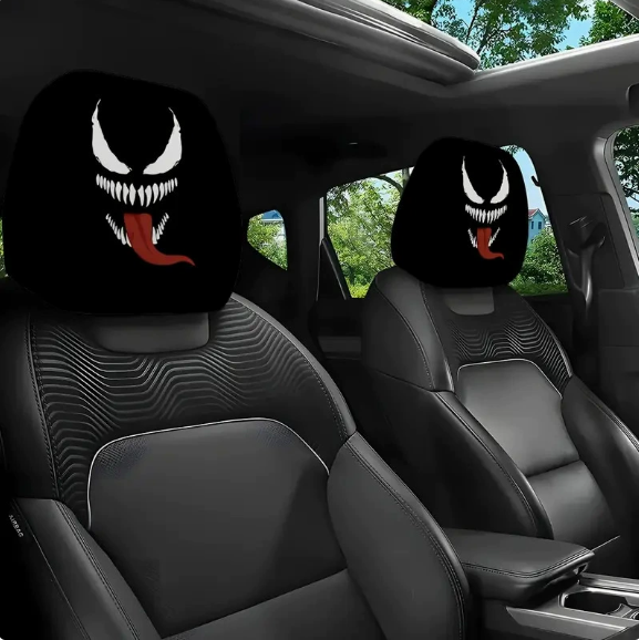 😆 Funny Cartoon Car Headrest Covers – 2PCS 2D Universal Fit 🚗