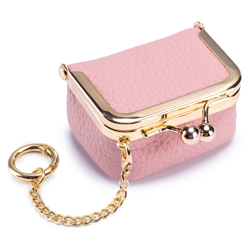 ✨ Premium Cowhide Kiss-Lock Purse – Mini Leather Wallet with Card Holders, Upgraded Chain & Quality Lining, Trendy Gift for Her