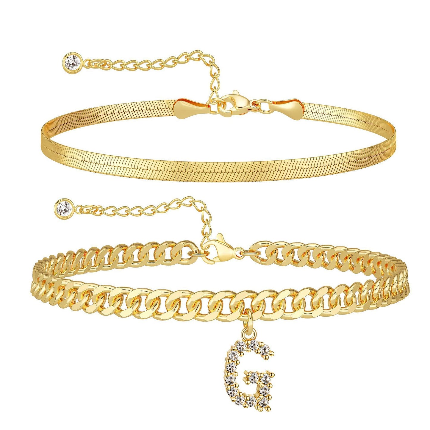 ✨ Gold Initial Anklet – 14K Gold Plated, Waterproof Adjustable Letter Pendant, Stackable Beach Jewelry