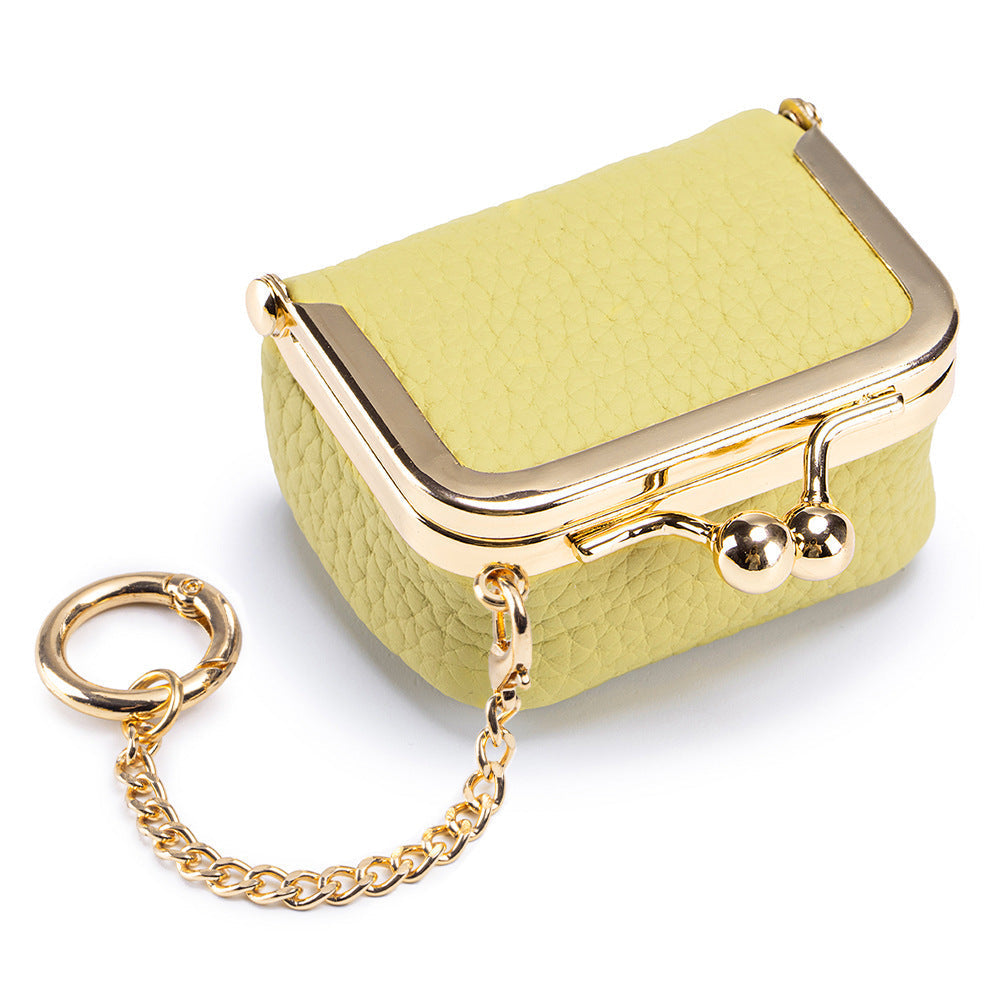 ✨ Premium Cowhide Kiss-Lock Purse – Mini Leather Wallet with Card Holders, Upgraded Chain & Quality Lining, Trendy Gift for Her
