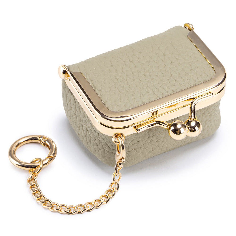✨ Premium Cowhide Kiss-Lock Purse – Mini Leather Wallet with Card Holders, Upgraded Chain & Quality Lining, Trendy Gift for Her