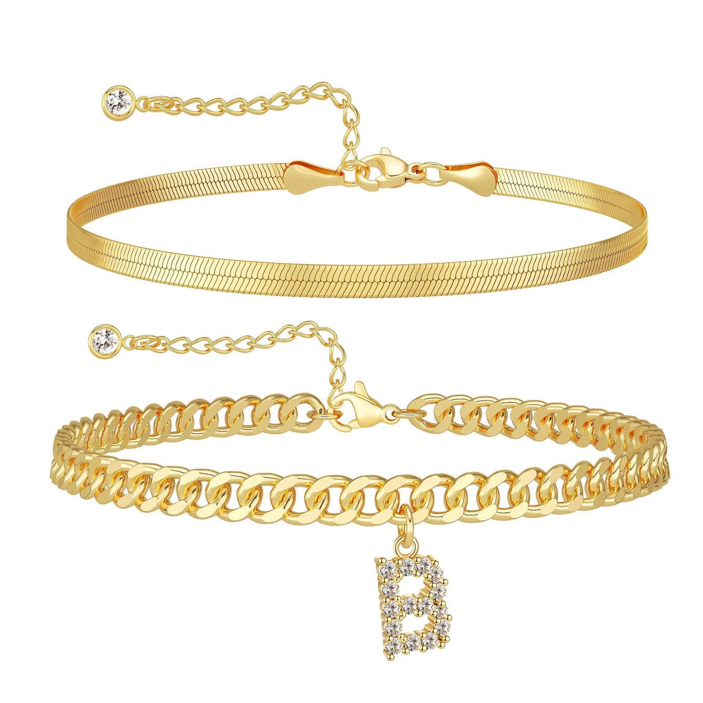✨ Gold Initial Anklet – 14K Gold Plated, Waterproof Adjustable Letter Pendant, Stackable Beach Jewelry