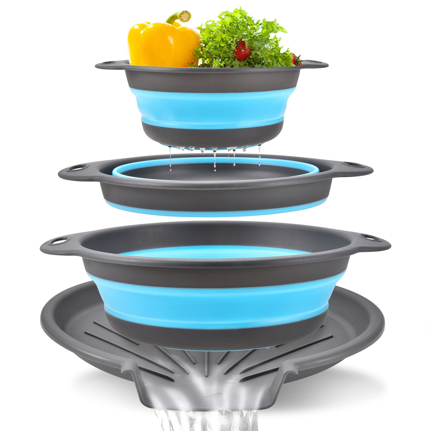 🥬 3-Piece Collapsible Colander Set – Space-Saving Kitchen Strainers for Pasta, Fruit & Vegetables
