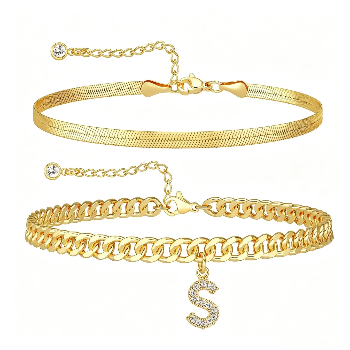 ✨ Gold Initial Anklet – 14K Gold Plated, Waterproof Adjustable Letter Pendant, Stackable Beach Jewelry
