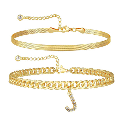 ✨ Gold Initial Anklet – 14K Gold Plated, Waterproof Adjustable Letter Pendant, Stackable Beach Jewelry