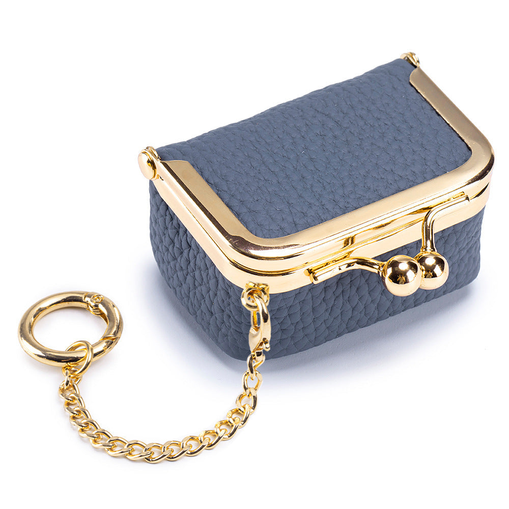 ✨ Premium Cowhide Kiss-Lock Purse – Mini Leather Wallet with Card Holders, Upgraded Chain & Quality Lining, Trendy Gift for Her