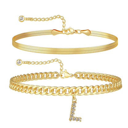✨ Gold Initial Anklet – 14K Gold Plated, Waterproof Adjustable Letter Pendant, Stackable Beach Jewelry