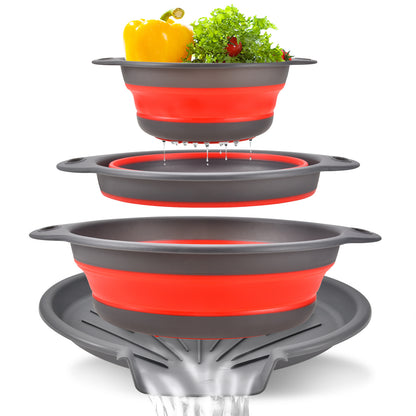 🥬 3-Piece Collapsible Colander Set – Space-Saving Kitchen Strainers for Pasta, Fruit & Vegetables