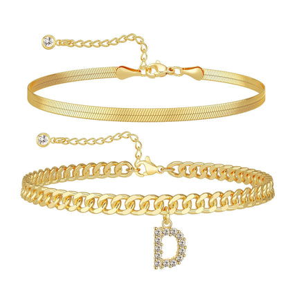 ✨ Gold Initial Anklet – 14K Gold Plated, Waterproof Adjustable Letter Pendant, Stackable Beach Jewelry