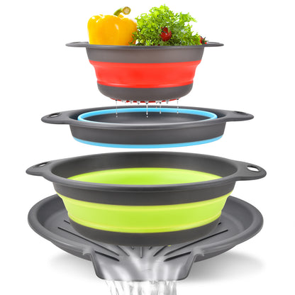🥬 3-Piece Collapsible Colander Set – Space-Saving Kitchen Strainers for Pasta, Fruit & Vegetables