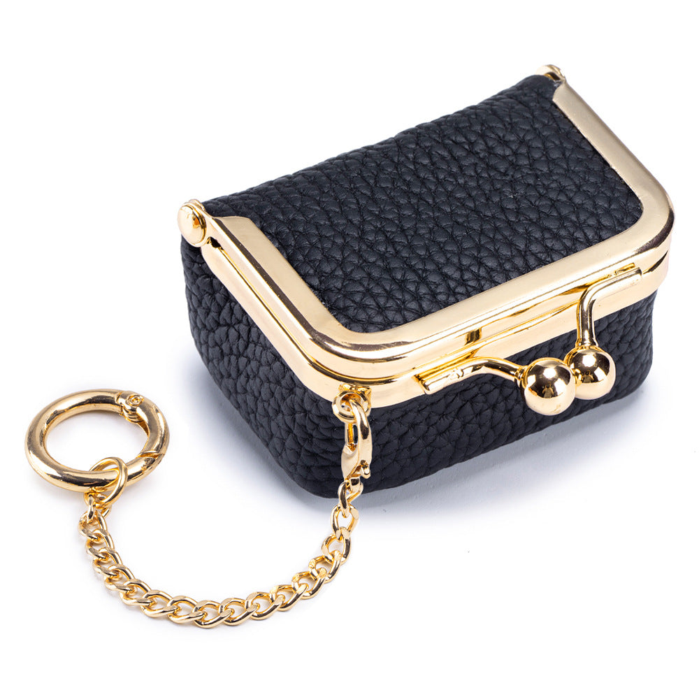 ✨ Premium Cowhide Kiss-Lock Purse – Mini Leather Wallet with Card Holders, Upgraded Chain & Quality Lining, Trendy Gift for Her