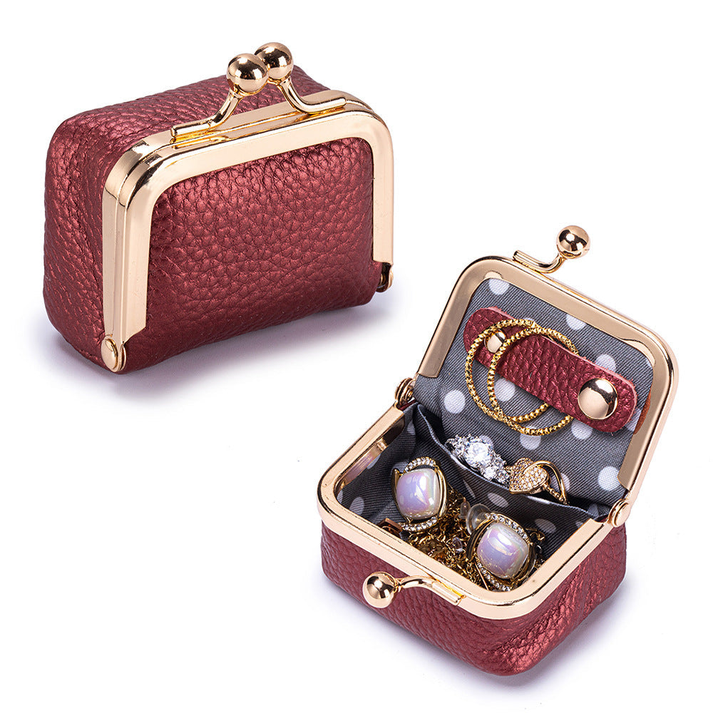 ✨ Premium Cowhide Kiss-Lock Purse – Mini Leather Wallet with Card Holders, Upgraded Chain & Quality Lining, Trendy Gift for Her