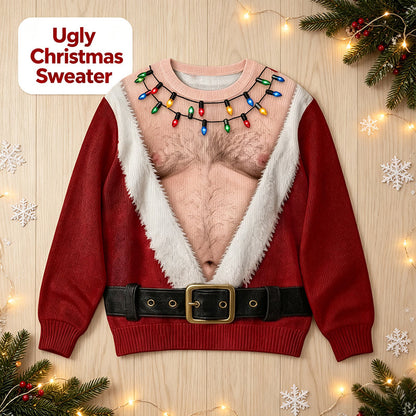 🎅 Be the Life of the Christmas Party! Hilarious Hairy Chest Santa Ugly Sweater 🎄✨