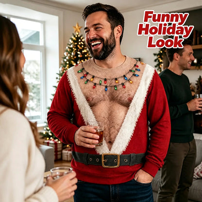 🎅 Be the Life of the Christmas Party! Hilarious Hairy Chest Santa Ugly Sweater 🎄✨