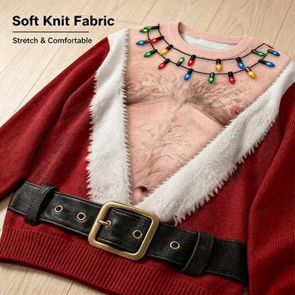 🎅 Be the Life of the Christmas Party! Hilarious Hairy Chest Santa Ugly Sweater 🎄✨