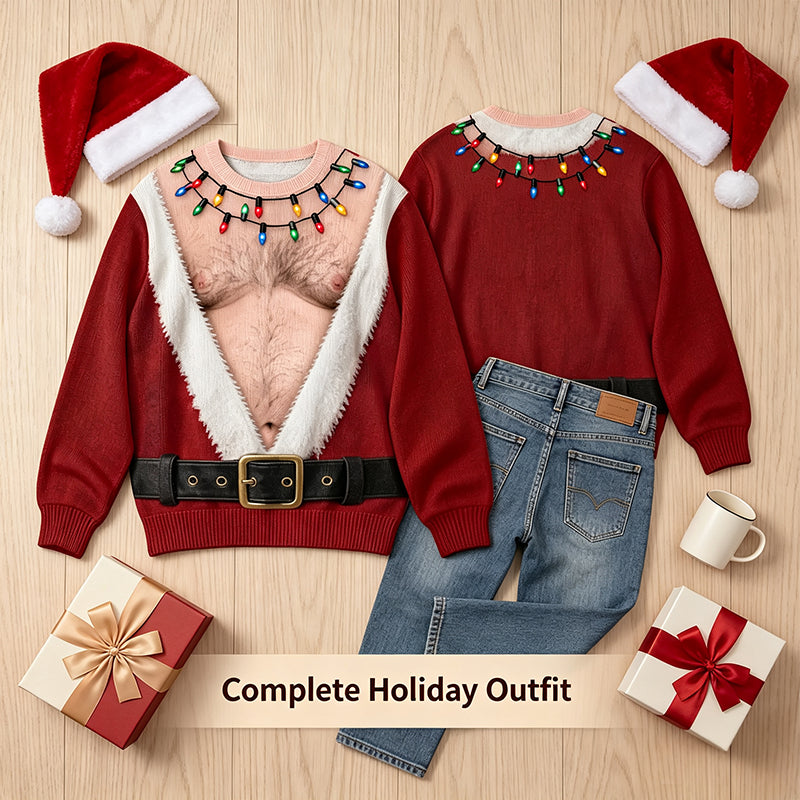 🎅 Be the Life of the Christmas Party! Hilarious Hairy Chest Santa Ugly Sweater 🎄✨