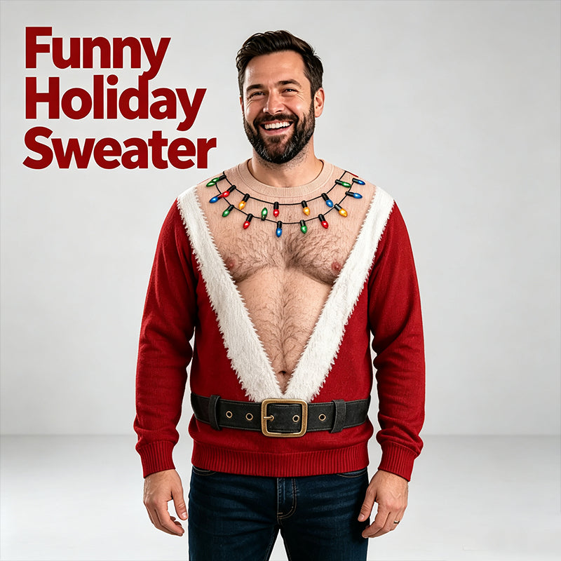🎅 Be the Life of the Christmas Party! Hilarious Hairy Chest Santa Ugly Sweater 🎄✨