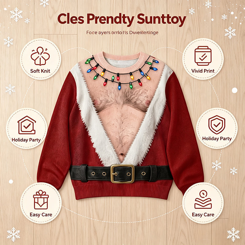 🎅 Be the Life of the Christmas Party! Hilarious Hairy Chest Santa Ugly Sweater 🎄✨