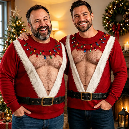 🎅 Be the Life of the Christmas Party! Hilarious Hairy Chest Santa Ugly Sweater 🎄✨