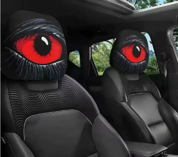😆 Funny Cartoon Car Headrest Covers – 2PCS 2D Universal Fit 🚗