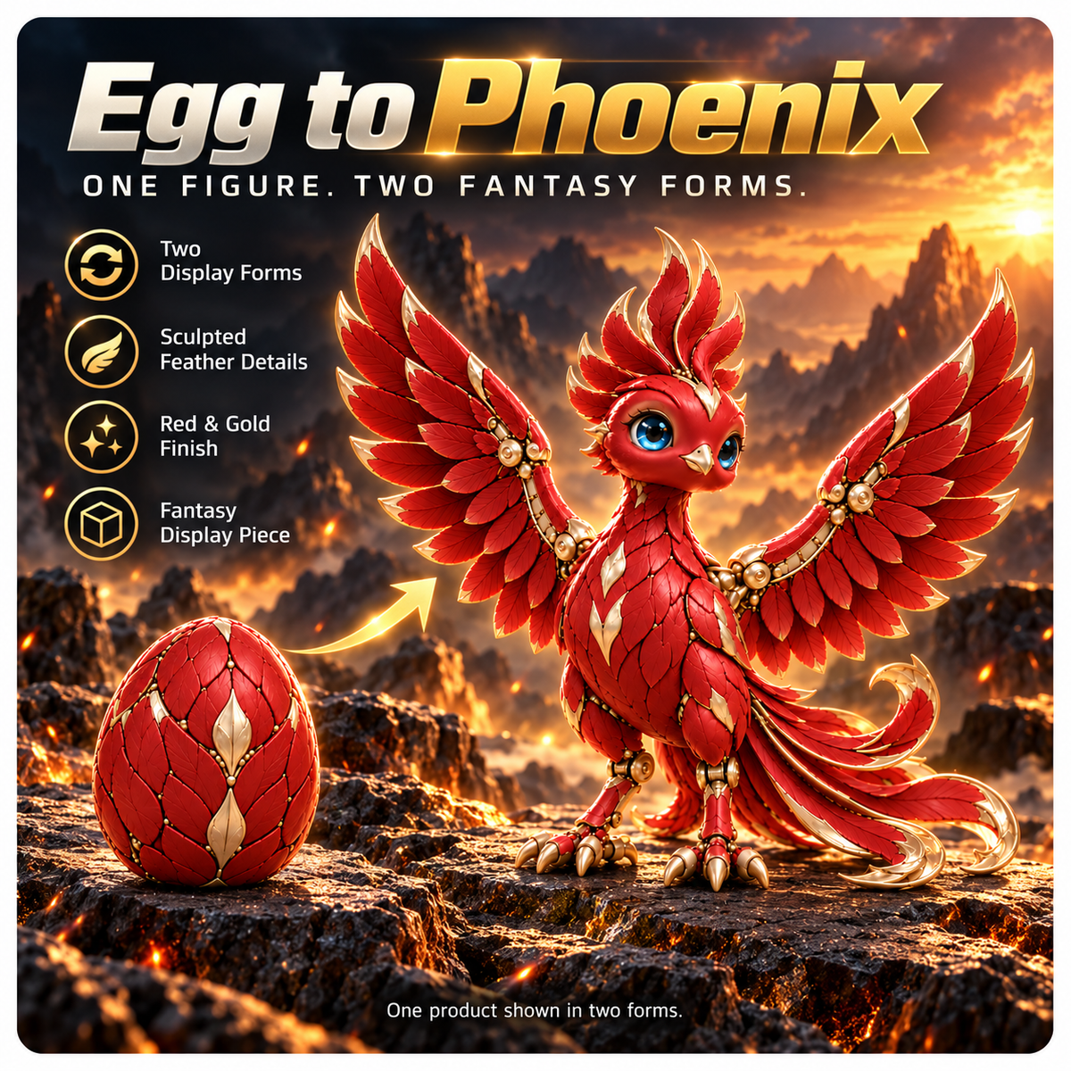 🔥 LIMITED-TIME OFFER | Red & Gold Egg-to-Phoenix Transforming Figure