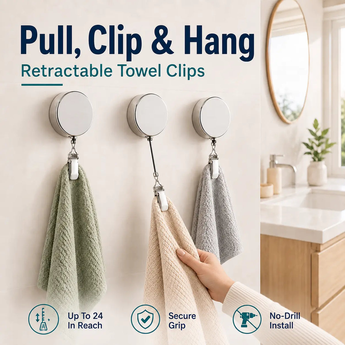 ✨ Retractable Towel Clip – Self-Adhesive & No Drill