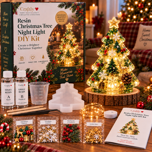 🎄 ✨Beginner-Friendly Resin Christmas Tree Night Light DIY Kit | Complete Kit with Mold, Resin, Fairy Lights & Festive Decorations ✨