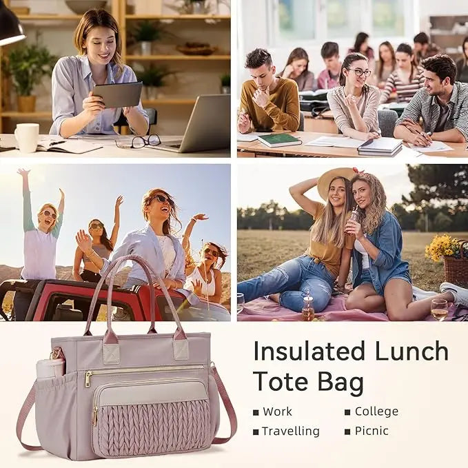 👜 Stylish Insulated Lunch Tote Bag for Women – Leakproof Cooler Bag with Multiple Pockets & Adjustable Shoulder Strap